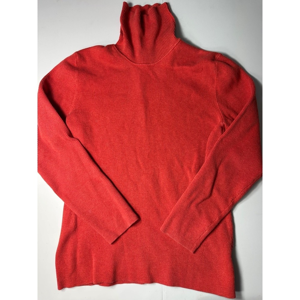 Orvis Orange ribbed Turtleneck Sweater Cotton Blend Long Sleeve Top Size Large